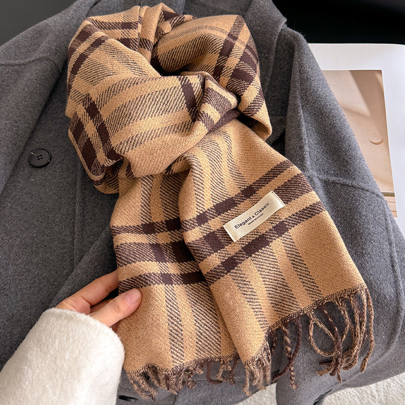 Women's Striped Plaid Talma Elegant Style Warm Scarfs