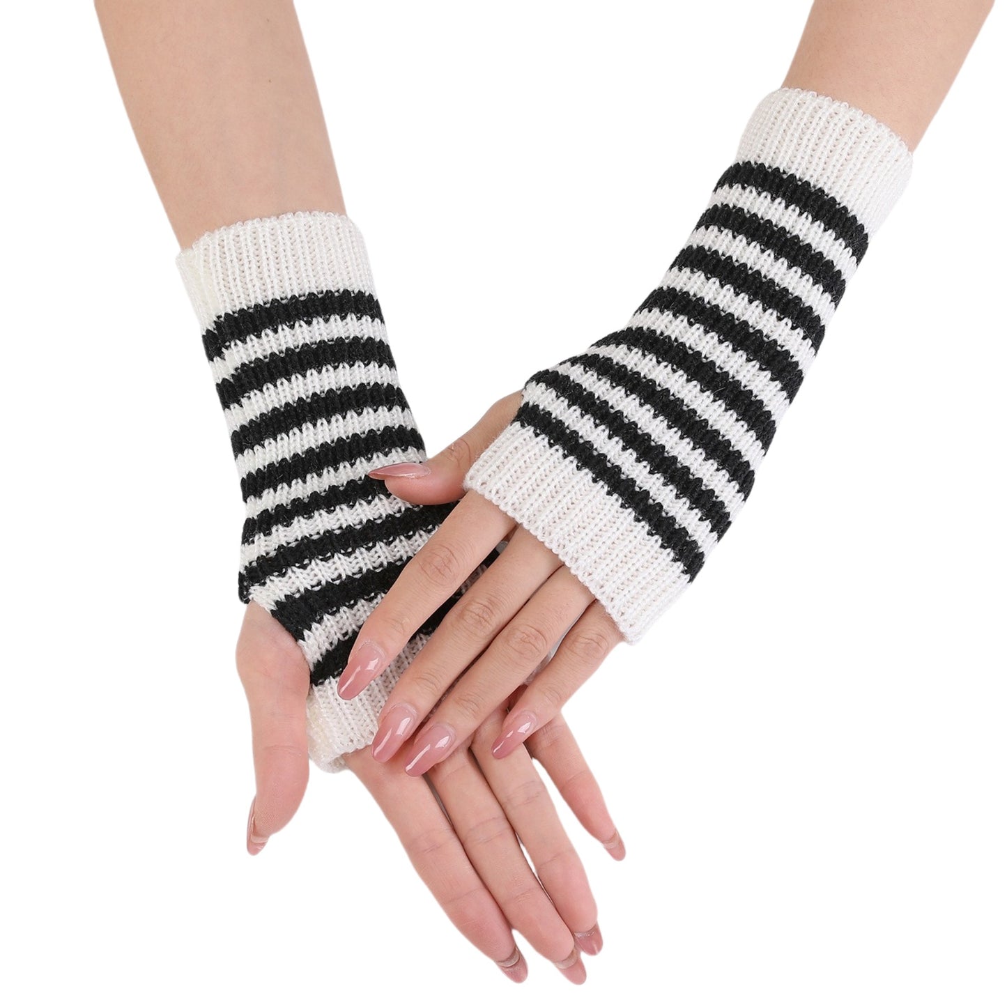 Women's Stitching Blype Knitted Wool Oversleeve Fashion Fingerless Gloves