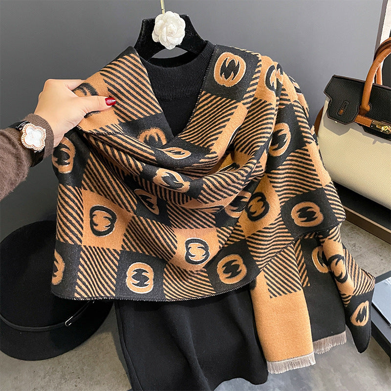 Women's Artificial Cashmere Grid Tower Pattern Warm Scarfs