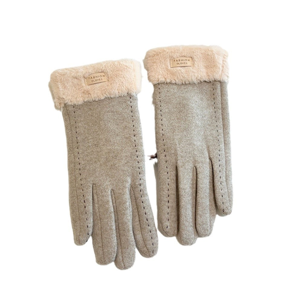 Women's Winter Cold Protection Fleece Thickened Open Gloves