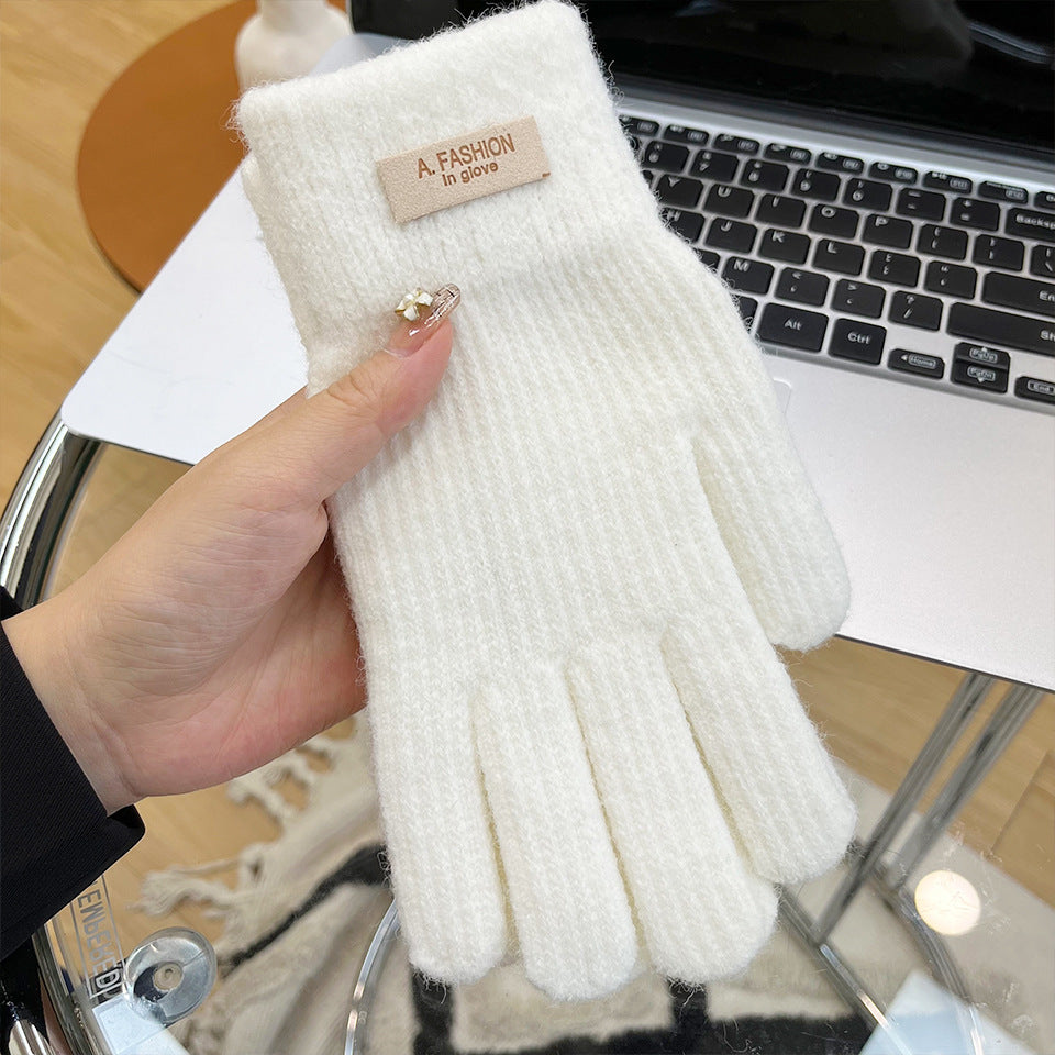 Women's Knitted Knitting Wool Winter Cold Protection Thickening Fleece-lined Candy Gloves