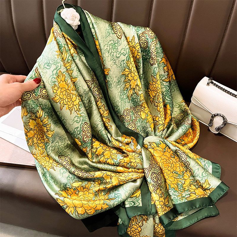 Women's Silk Outer Wear Artificial Fashion Flower Scarfs