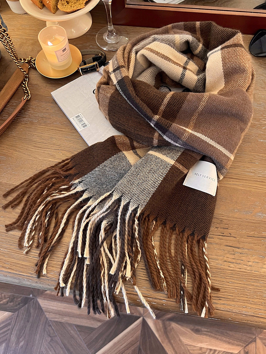 Women's Winter Contrast Color Couple Warm Plaid Scarfs