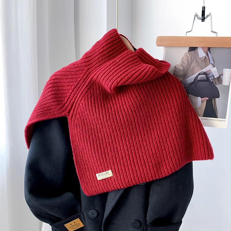 Women's With Turtleneck Shawl Korean Knitted Thermal Head Scarfs