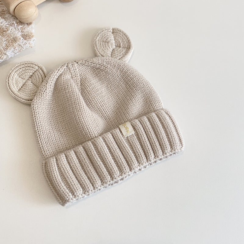 Style Solid Color Round Ears Woolen Kids' Headwear