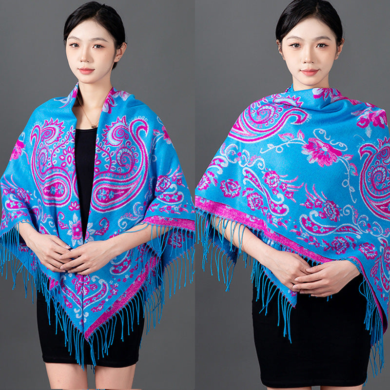 Women's Style Cashew Jacquard Talma Thickened Large Scarfs