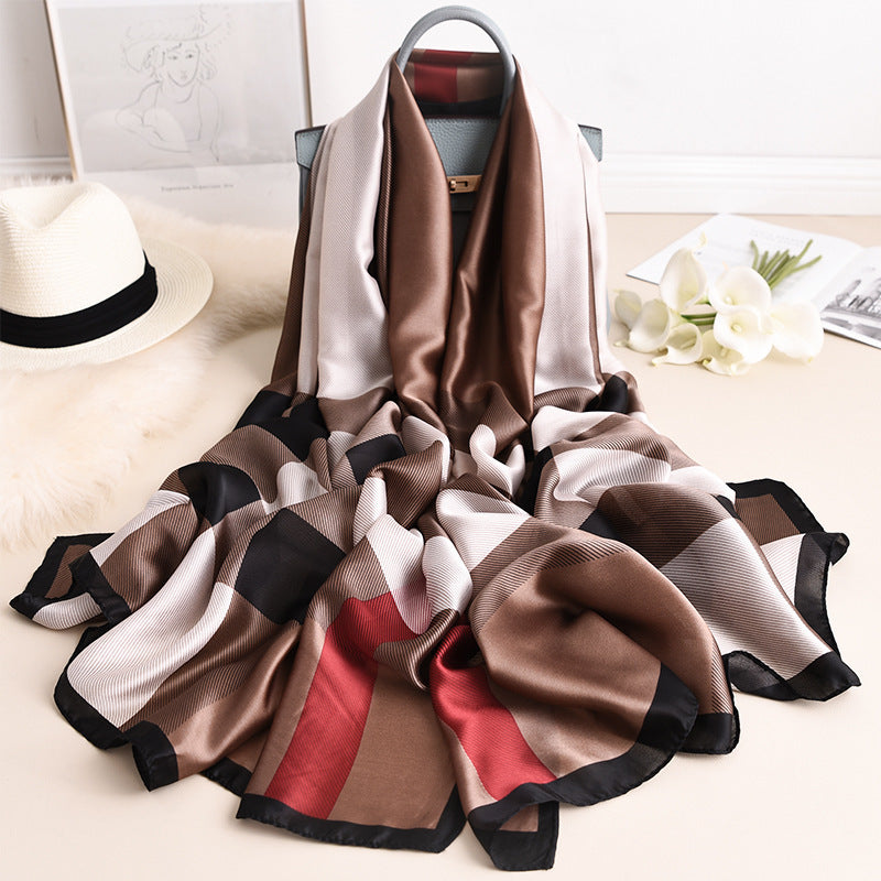 Women's Silk Artificial Shawl Fashion British Thermal Scarfs