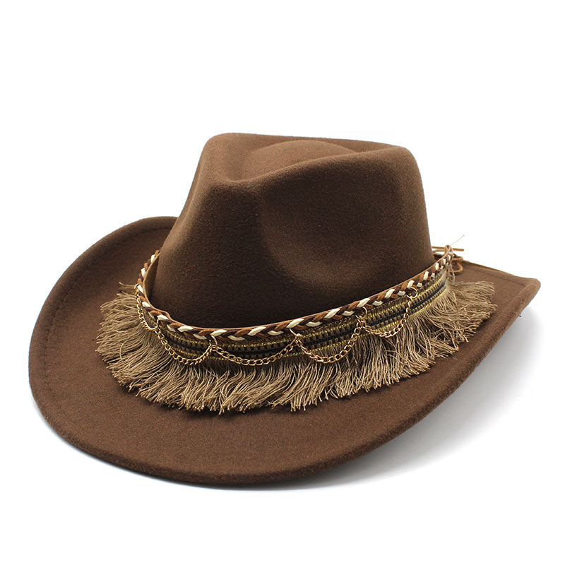 Women's & Men's Style Tassel Felt Jazz Flat Brim Hats & Caps