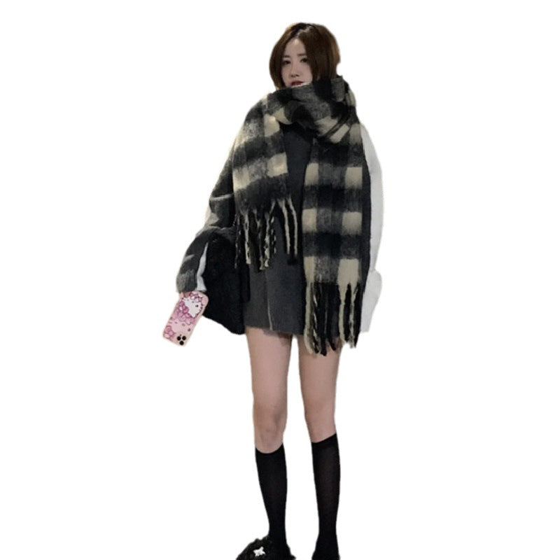 Women's Yu Winter Plaid Thickened Live Scarfs