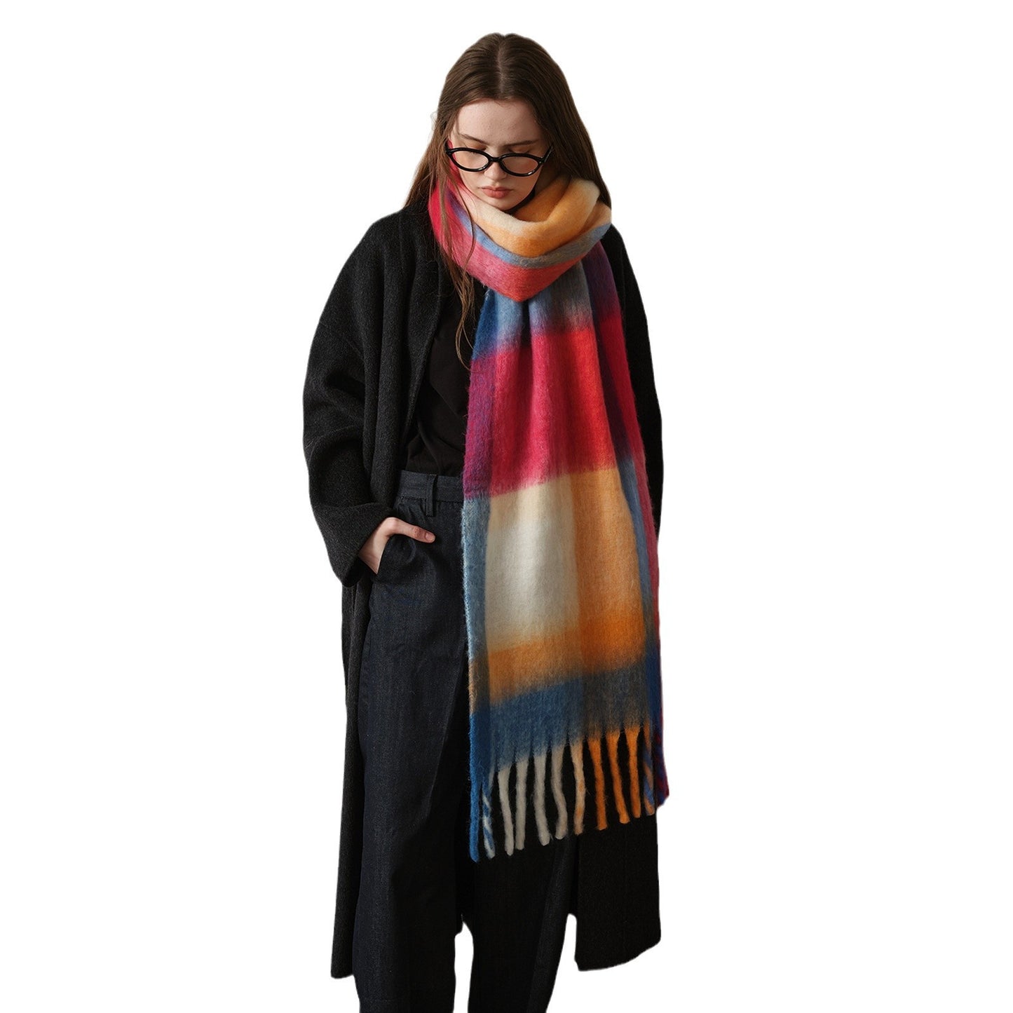 Women's Winter Plaid Tassel Shawl Thickened Warm Scarfs