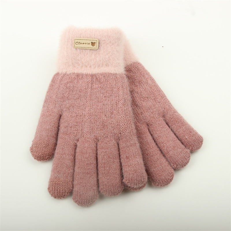 Women's Knitted Knitting Wool Winter Warm Thickened Fleece Touch Gloves