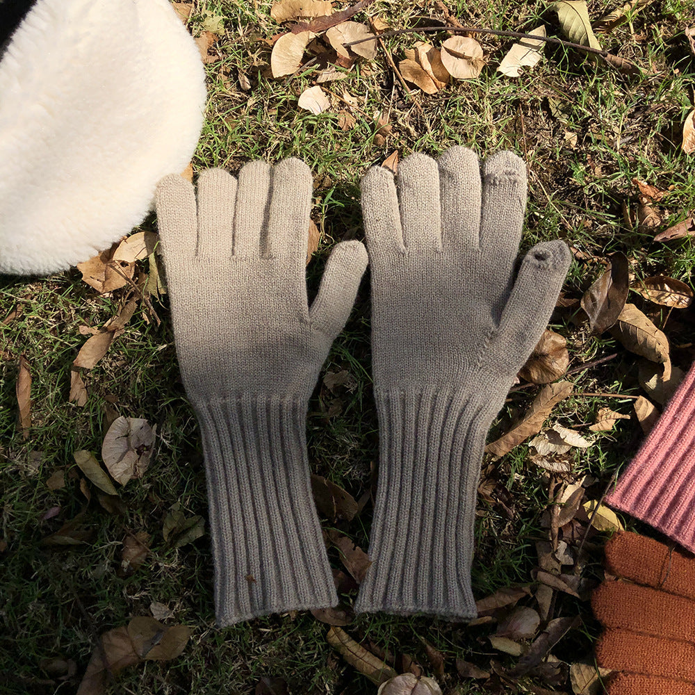 Color Warm Keeping Knitted Playable Mobile Gloves