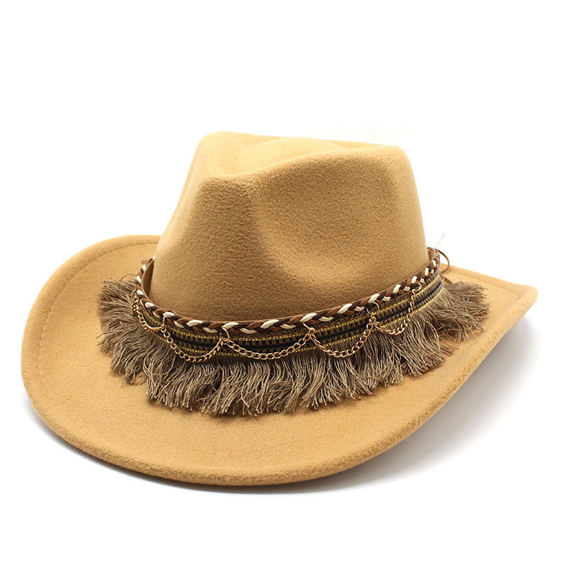 Women's & Men's Style Tassel Felt Jazz Flat Brim Hats & Caps