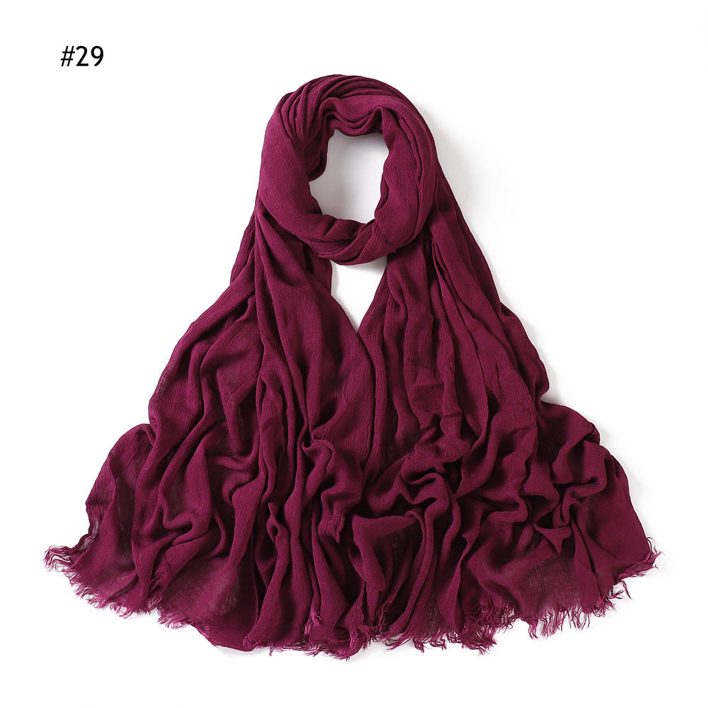 Women's Pleated Solid Color Rayon Split Breathable Scarfs