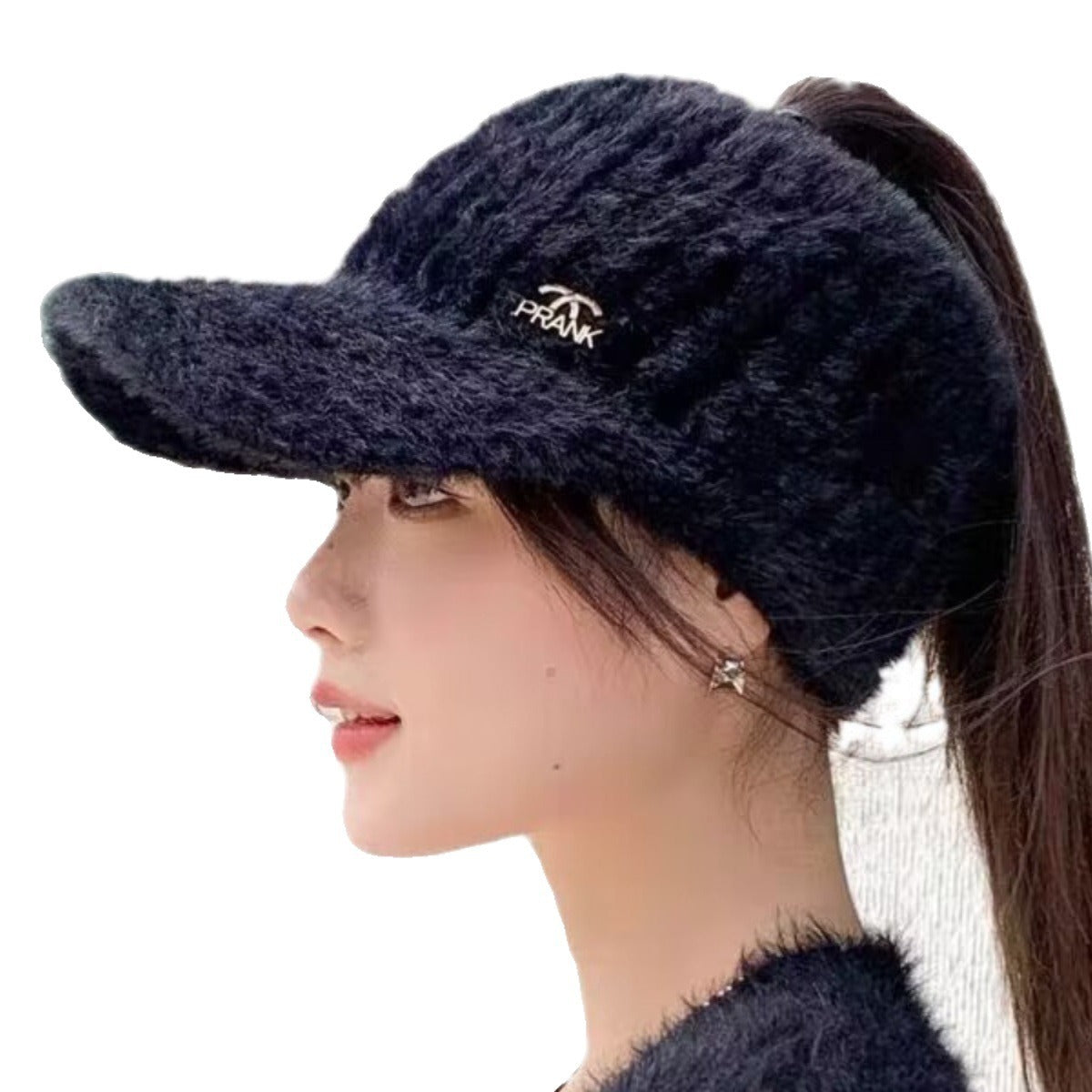 Women's Air Top Woolen Plain Face Ponytail Hats & Caps