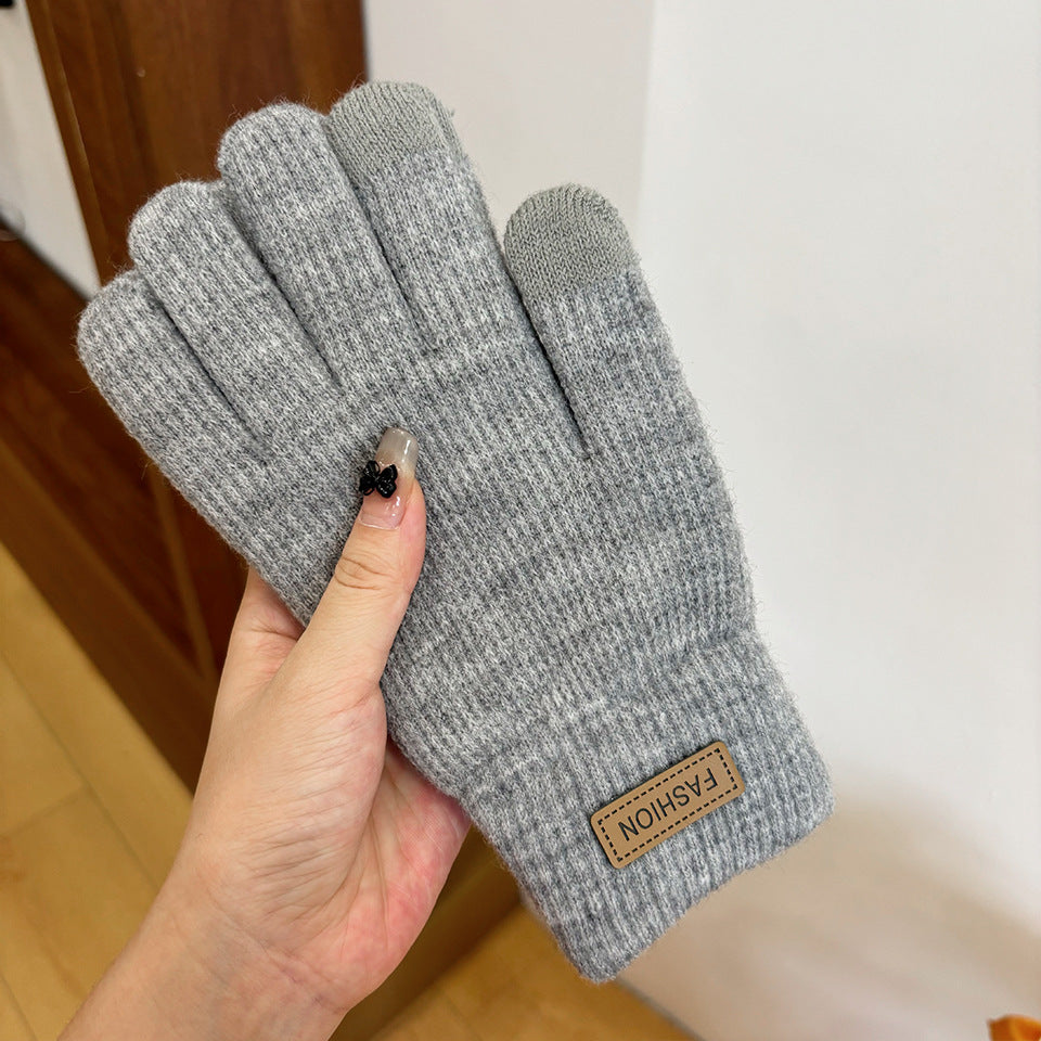 Women's Knitted Knitting Wool Winter Cold Protection Thickening Fleece-lined Candy Gloves