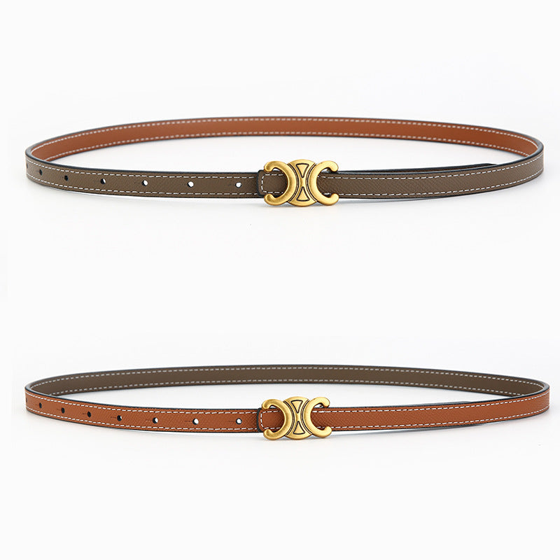 Women's Genuine Leather Letter Two-tone Double-sided Alloy Belts