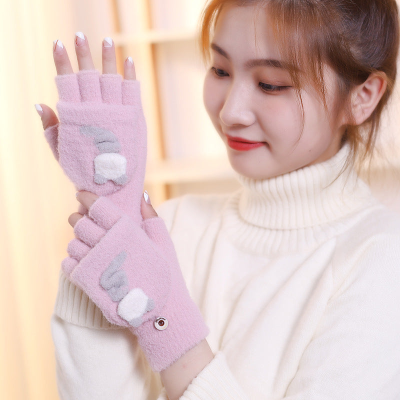 Women's Riding Fleece-lined Thick Windproof Cat Plush Gloves