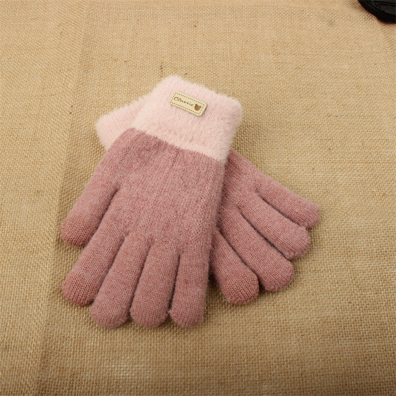 Women's Knitted Knitting Wool Winter Warm Thickened Fleece Touch Gloves