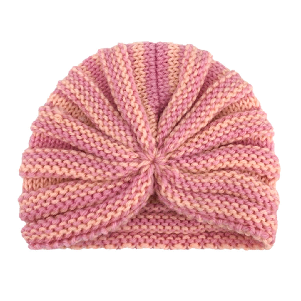 Children's Warm Knitted Hat Striped Wool Knotted Kids' Headwear