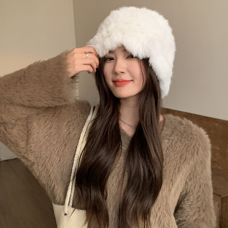 Plush Bonnet Female Korean Warm Rabbit Hats & Caps