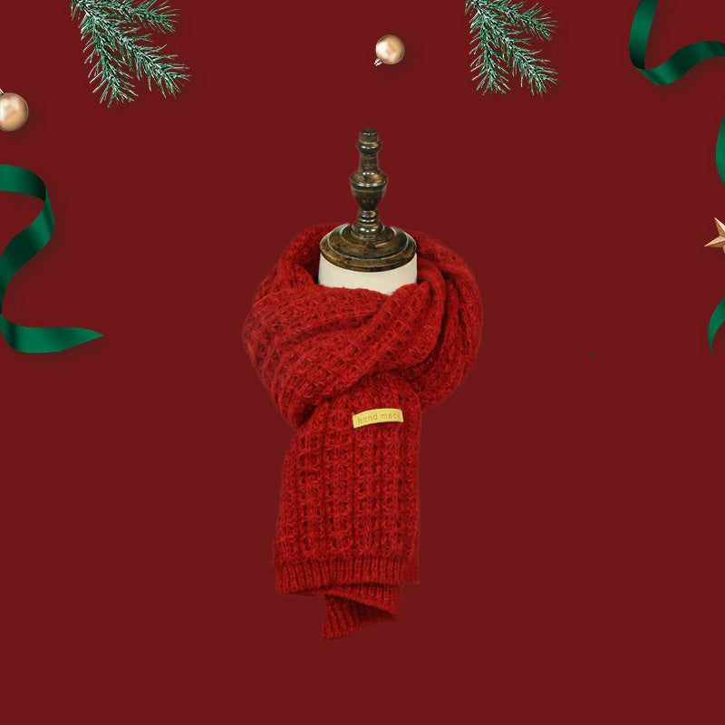 Red Female Winter Check Christmas Knitted Scarfs