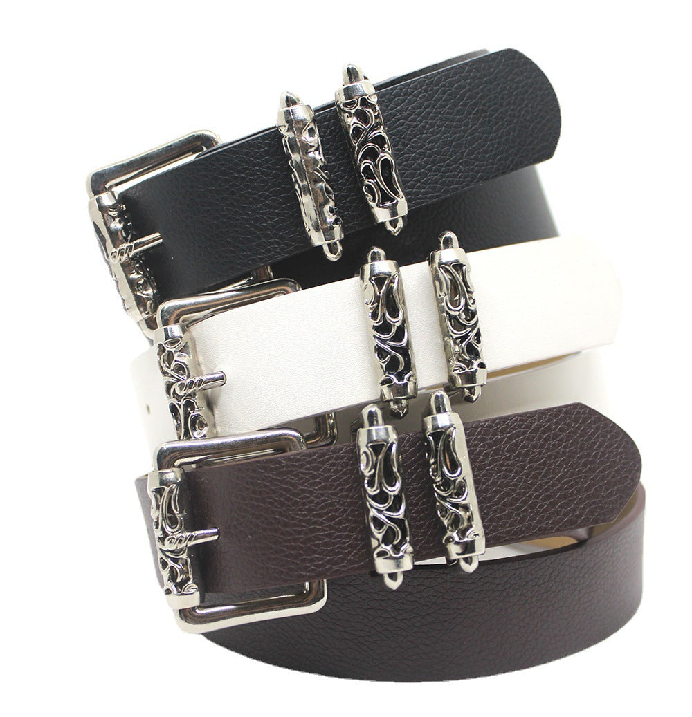 Women's & Men's Alloy Carved Roller Hollow Crook Pin Buckle Punk High Belts