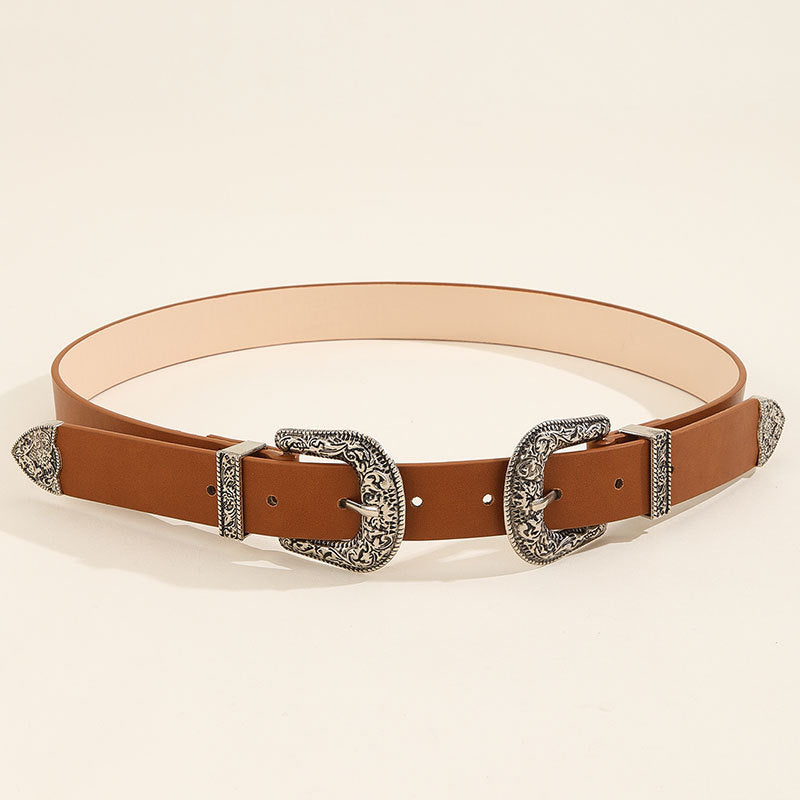 Women's & Men's Fashion Carved Buckle Decorative Double Elegant Belts