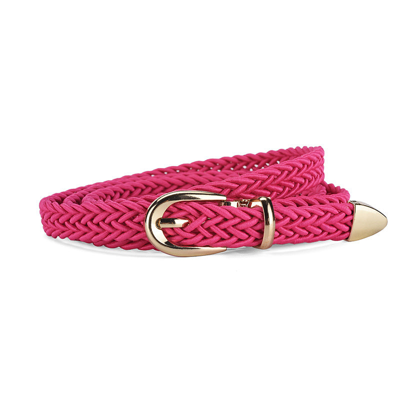 Women's Thin Woven Pin Buckle Detachable Candy Color Belts