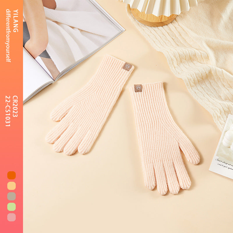 Women's Fleece-lined Thermal Knitting Touch Screen Gradient Color Korean Gloves