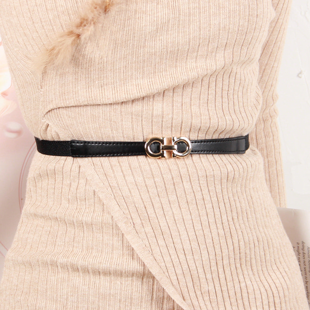 Women's Pair Of Buckles Thin Decoration Dress Belts