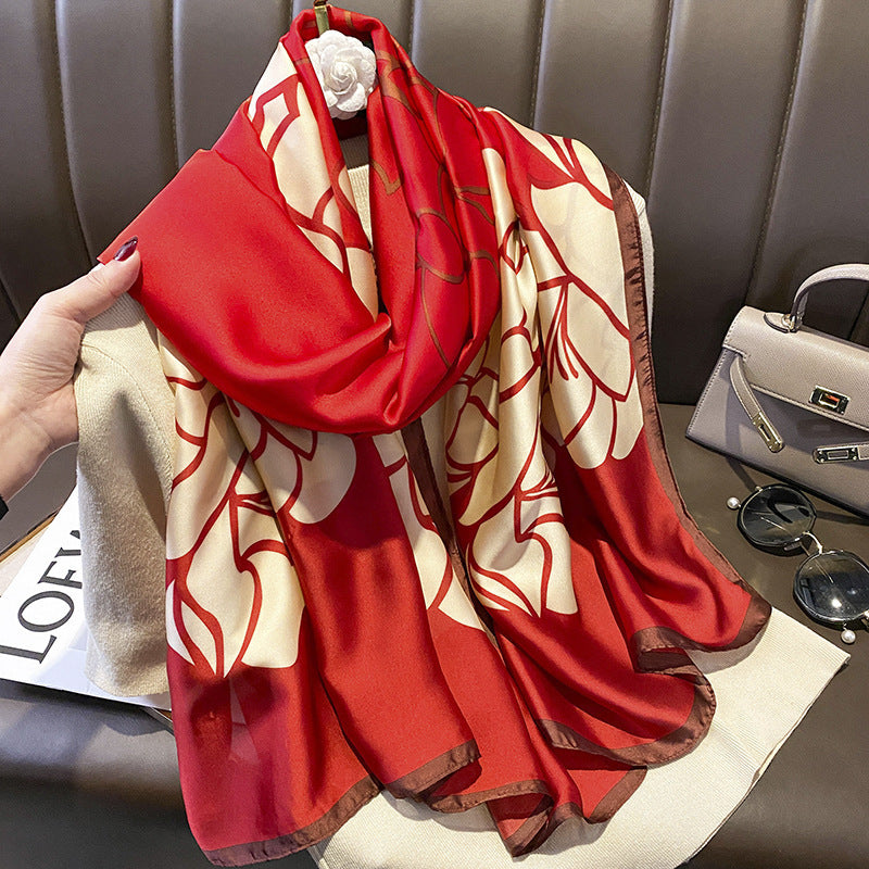 Women's Silk Outer Wear Artificial Fashion Flower Scarfs