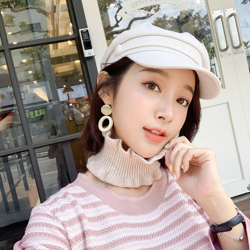 Women's Thin Knitted Closed Toe Pullover Wooden Ear Neck Scarfs