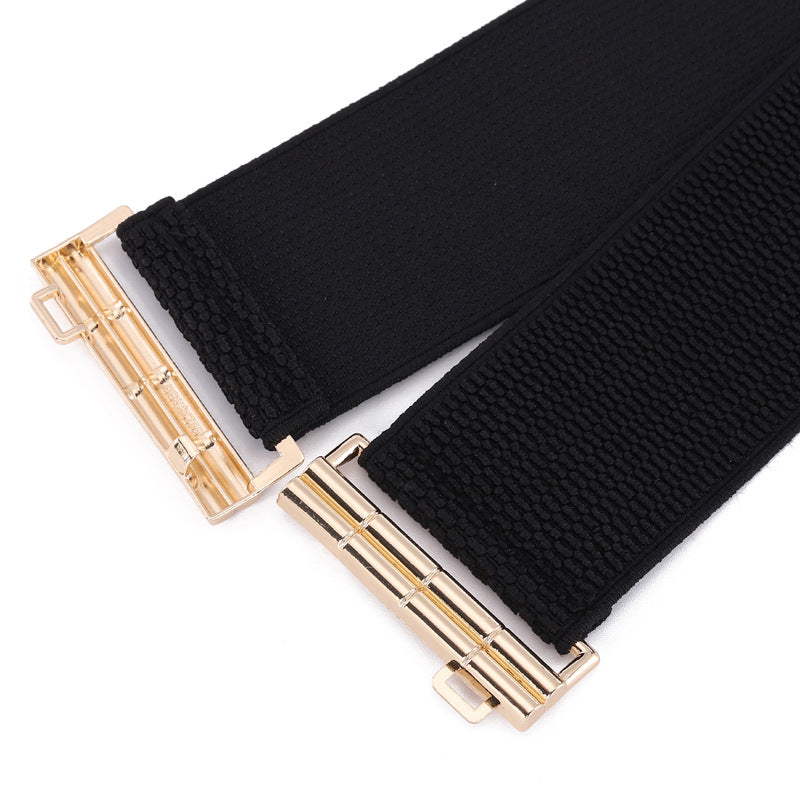 Women's Pattern Pair Of Buckles Elastic Waist Belts