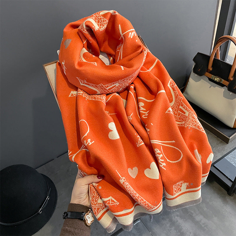 Women's Artificial Cashmere Grid Tower Pattern Warm Scarfs