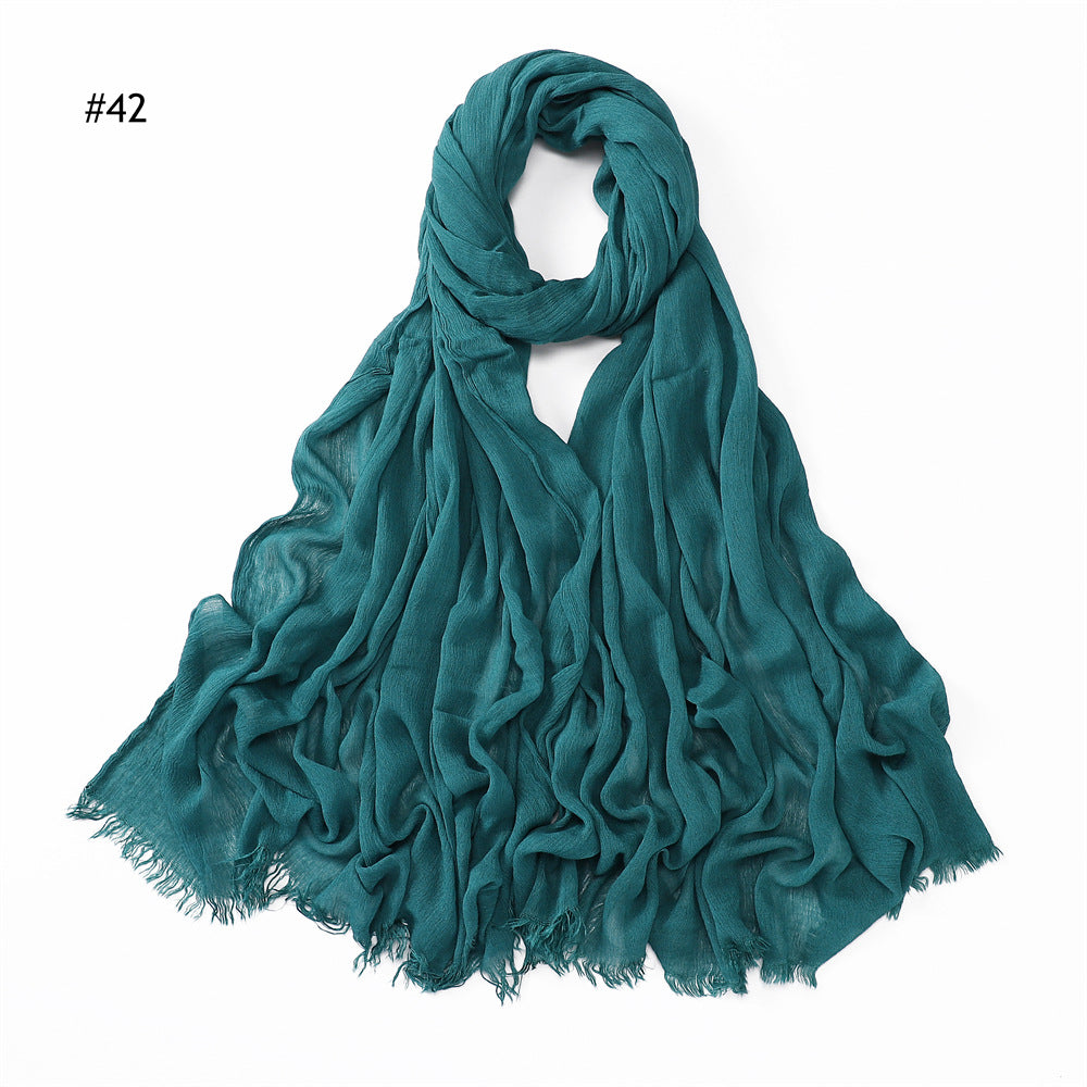 Women's Pleated Solid Color Rayon Split Breathable Scarfs