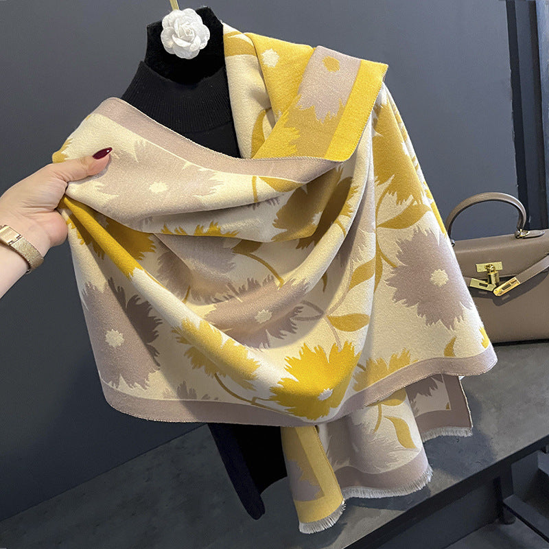 Women's High-grade Sunflower Pattern Artificial Cashmere Warm Scarfs