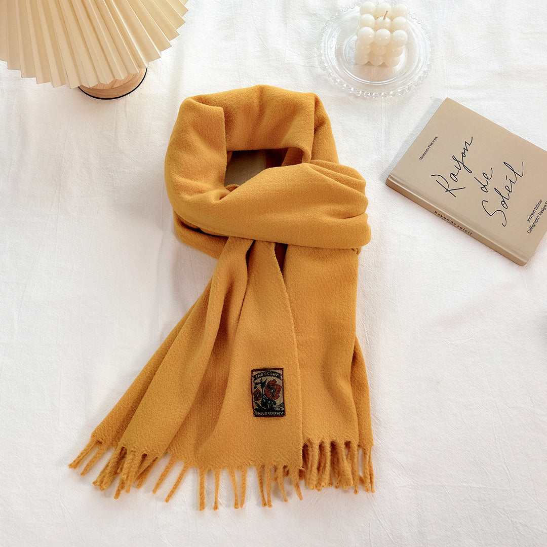 Women's Narrow Style Woolen Yarn Plain Solid Color Scarfs