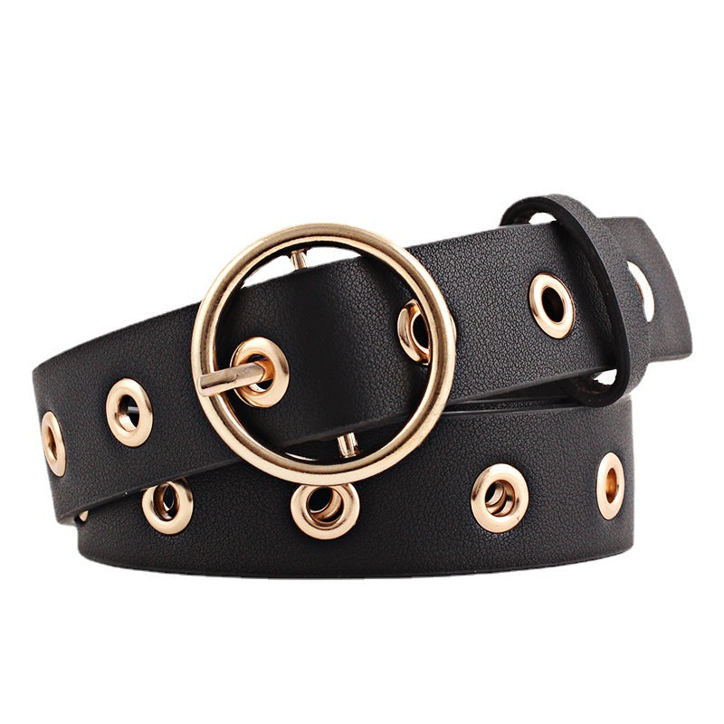 Women's Round Buckle Wide Female Hollow Air Belts