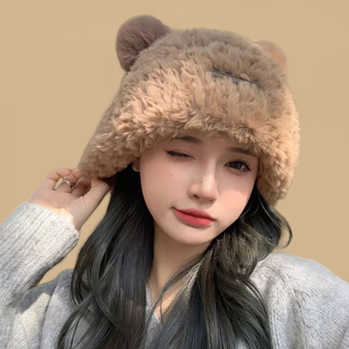 Women's Plush Bonnet Winter Warm Thickened Ears Hats & Caps