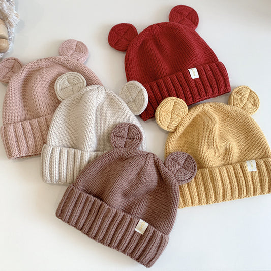 Style Solid Color Round Ears Woolen Kids' Headwear