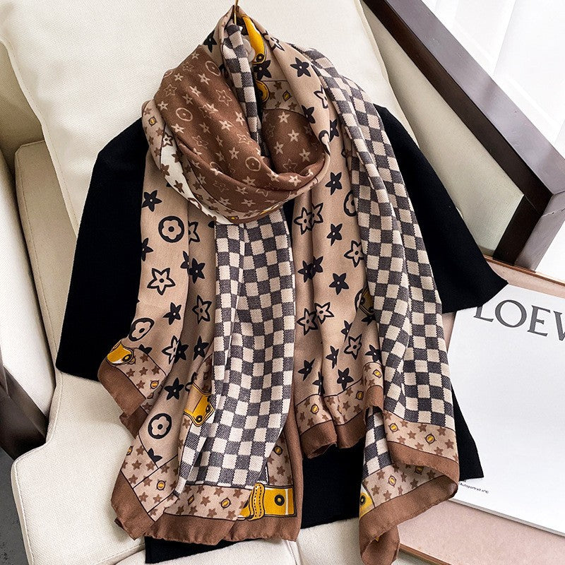 Women's Round Geometric Cotton Linen Feel Winter Scarfs