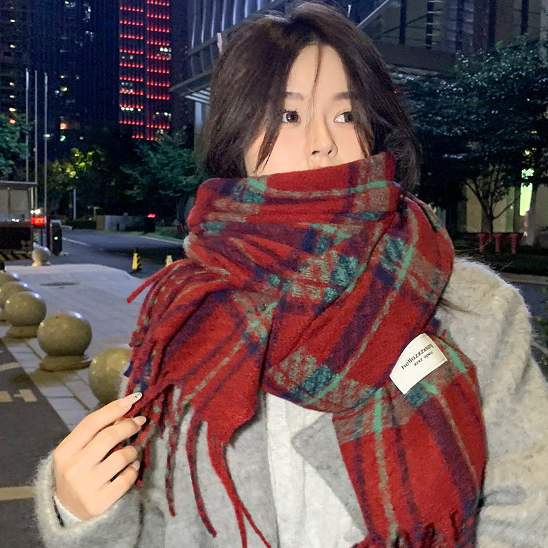 Women's White Plaid High-grade Shawl Tassel Thickened Scarfs