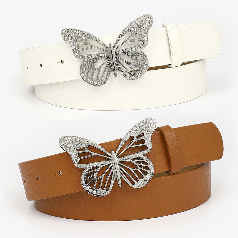 Women's Fashion Rhinestone Butterfly Buckle Decoration Wide Belts