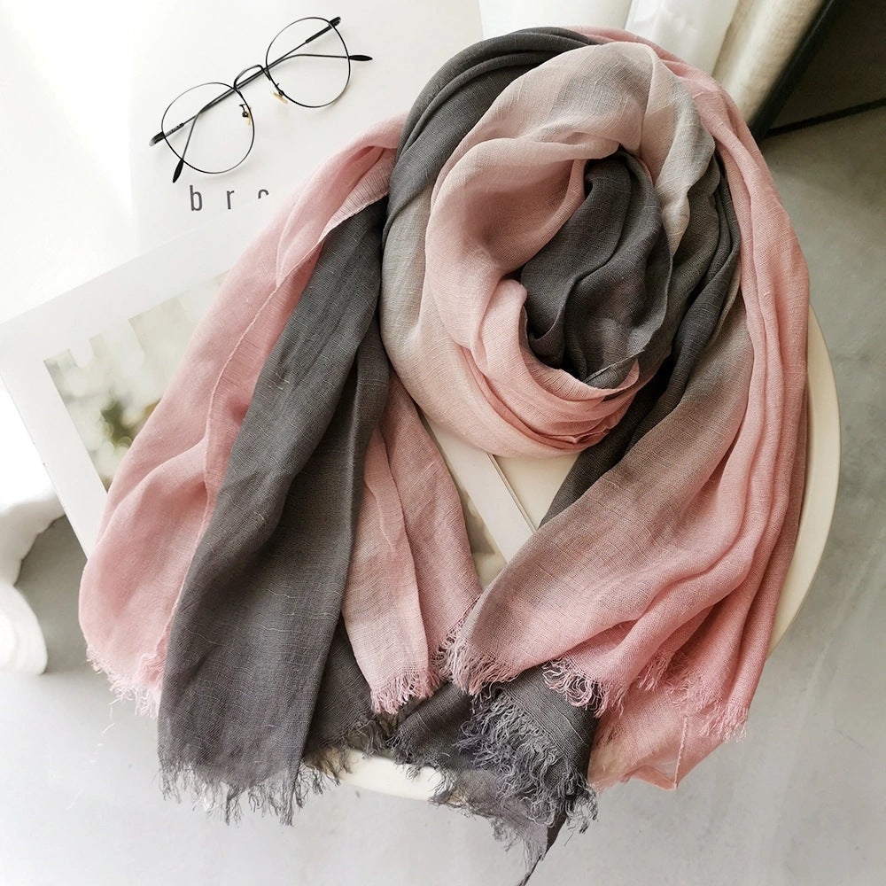 Women's Linen Silk Gradient Color Matching Lady Mori Scarfs