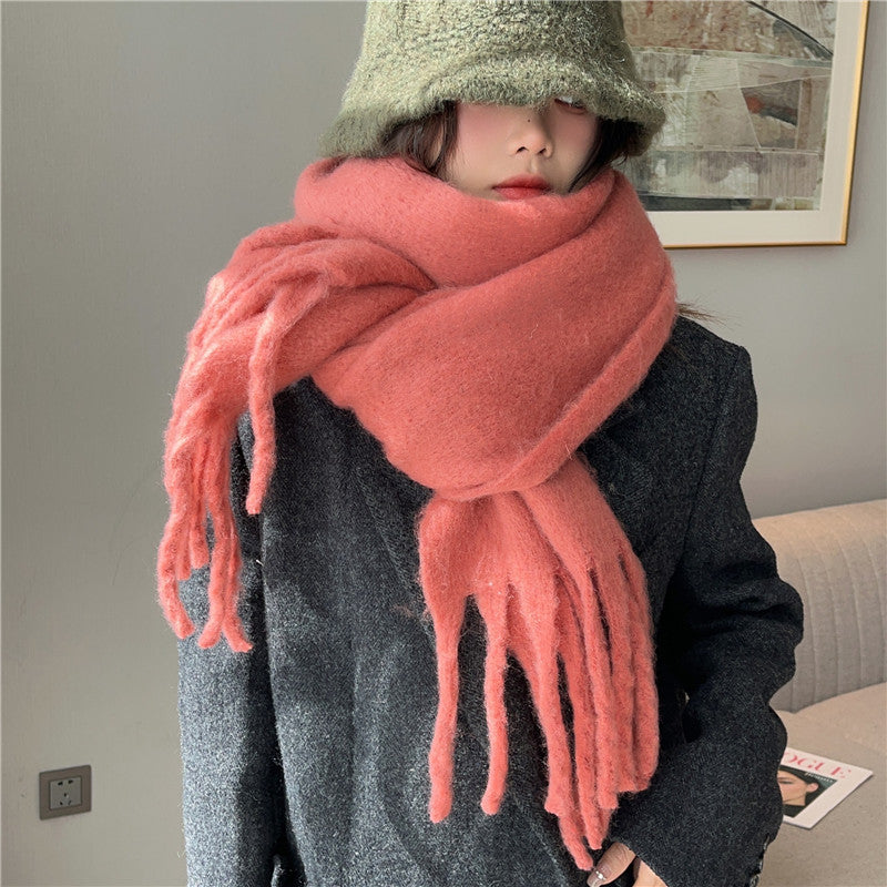 Pure Color Thickened Lengthened Female Korean Style Scarfs