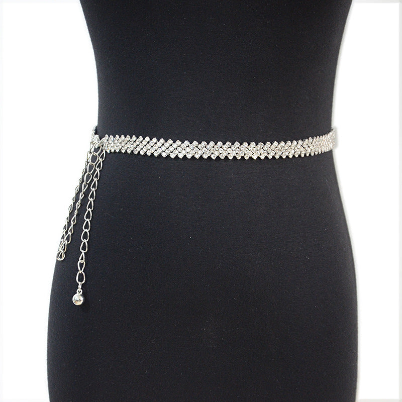 Women's Metal Chain Thin Waist Rhinestone Inlaid Belts