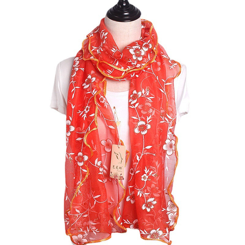 Women's Printed Edge Gilded High Elastic Long Scarfs