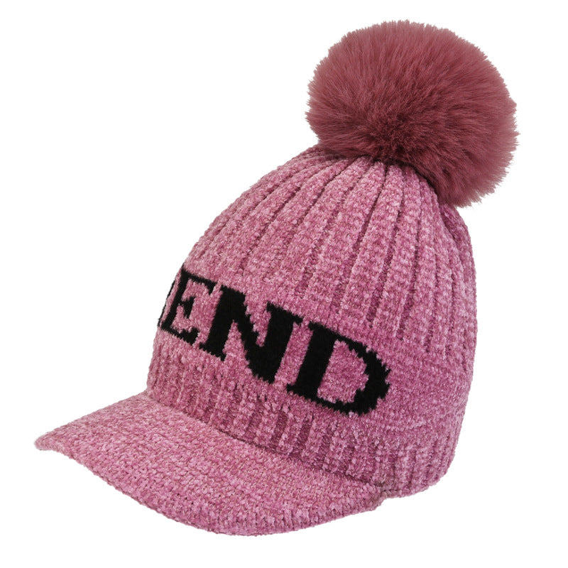 Women's Knitted Woolen Winter Thickening Fur Ball Hats & Caps