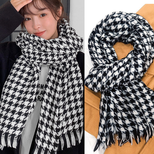 Women's Winter Contrast Color Couple Warm Plaid Scarfs